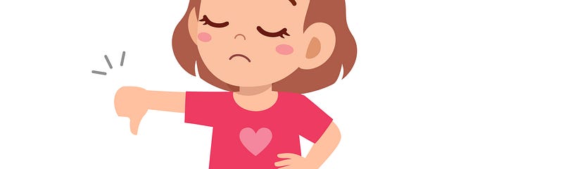 Cartoon of a little girl with her thumb pointing down.