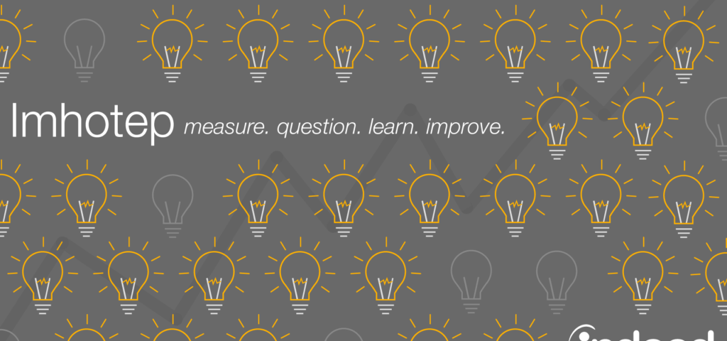 Graphic displays an Imhotep motto: measure. question. learn. improve.