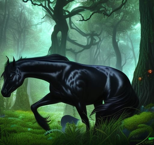 Gorgeous black mare in a forest