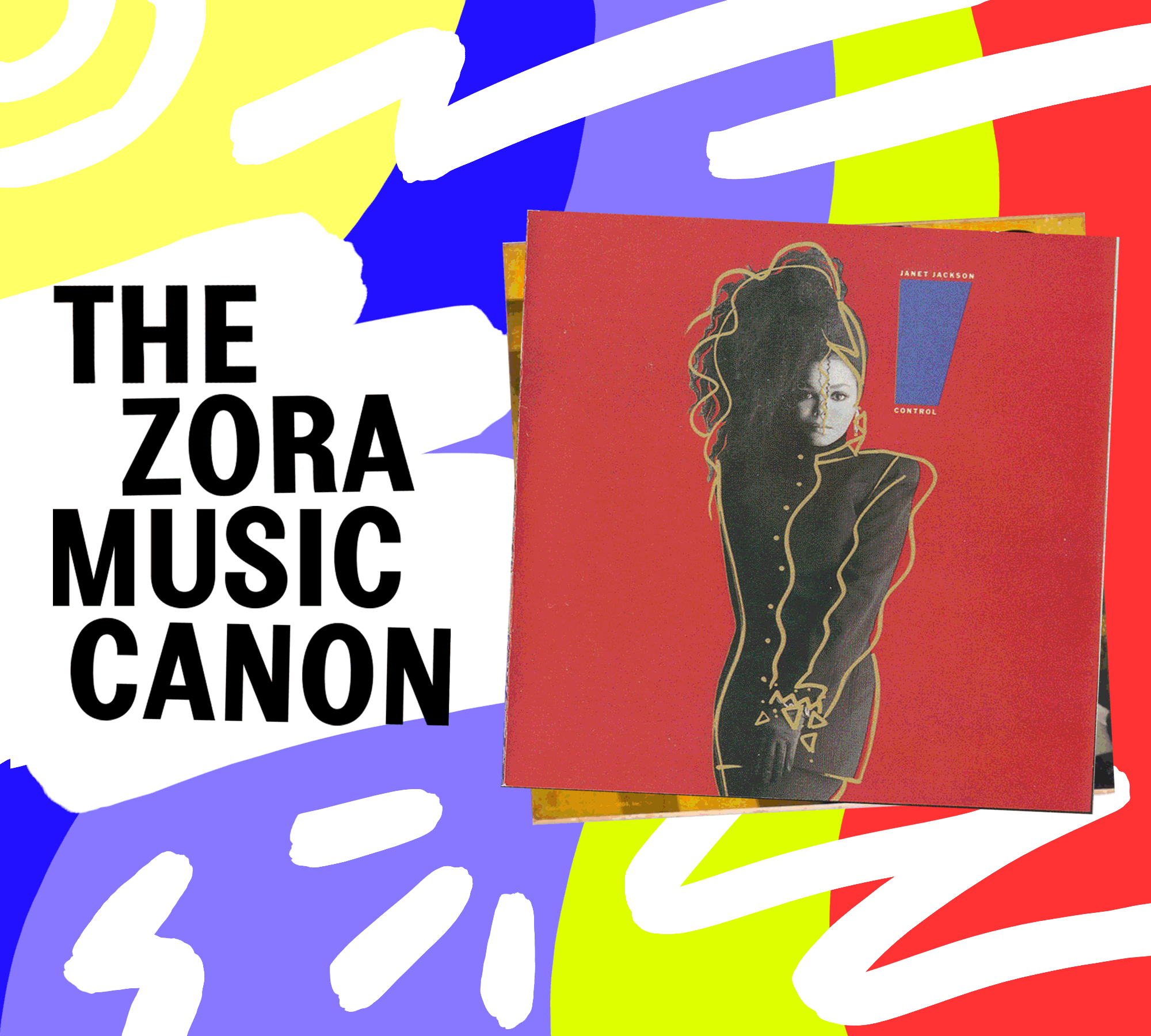 A lively image that says “The ZORA Music Canon” with several acclaimed album covers by Black women animated  as a gif.