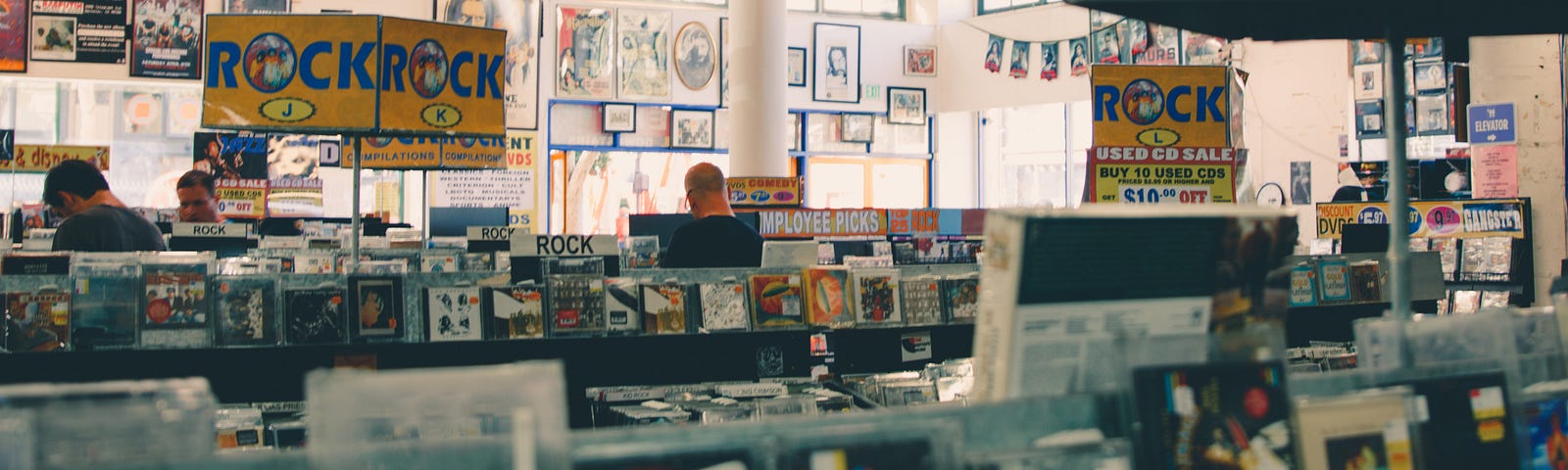 A record store filled with rock and classic rock records and CDs