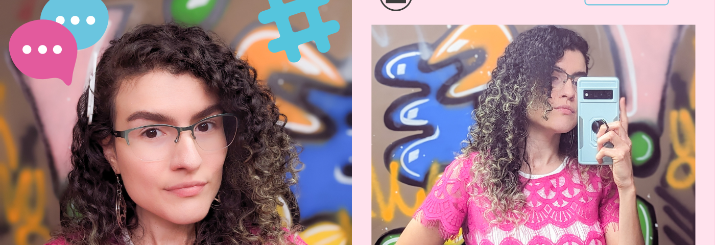Article featured images of Krissy Ruiz, UGC Content Creator, in two colorful bathroom portrait selfies