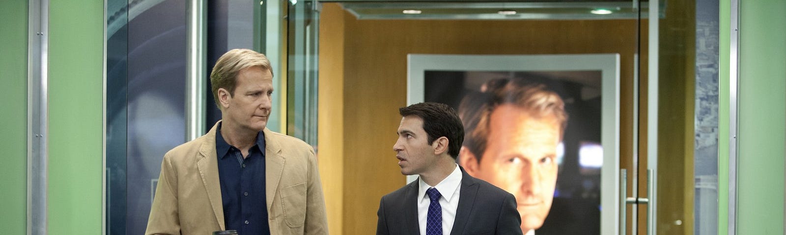 Jeff Daniels and Chris Messina in The Newsroom | Credit: HBO