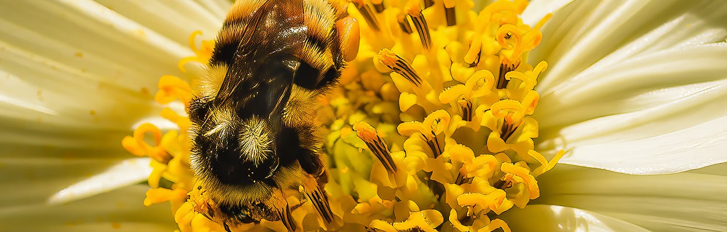 A bee and a fading Arrowleaf Balsamroot in a cosmic dance across time. By Kris Cochran