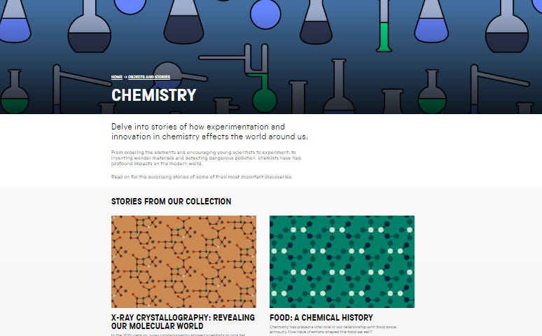 A screenshot of our Chemistry landing page — bringing together all our stories on Chemistry in one place