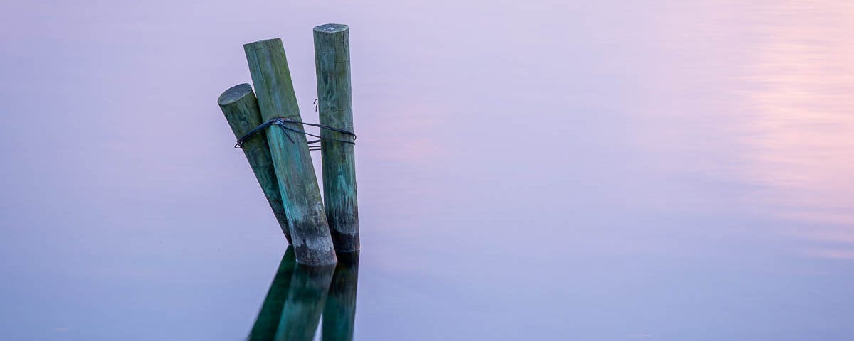 Dock piers sticking out of calm lake waters