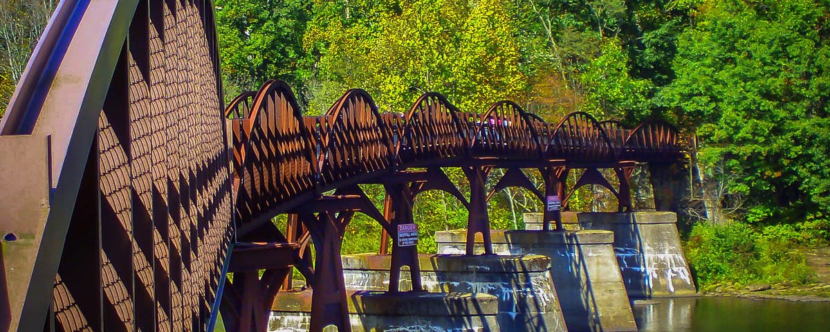 A bridge spans the Youghiogheny River in southwest Pennsylvania’s Ohiopyle State Park.