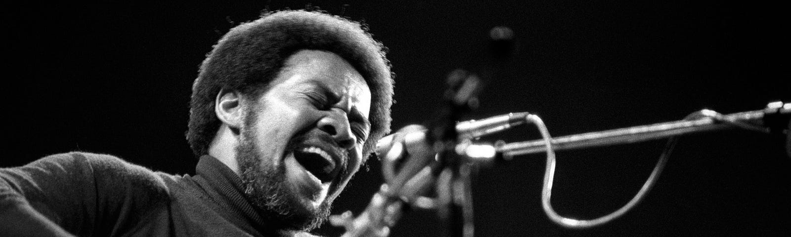 Photo of Bill Withers at the Rainbow Theatre in 1973.