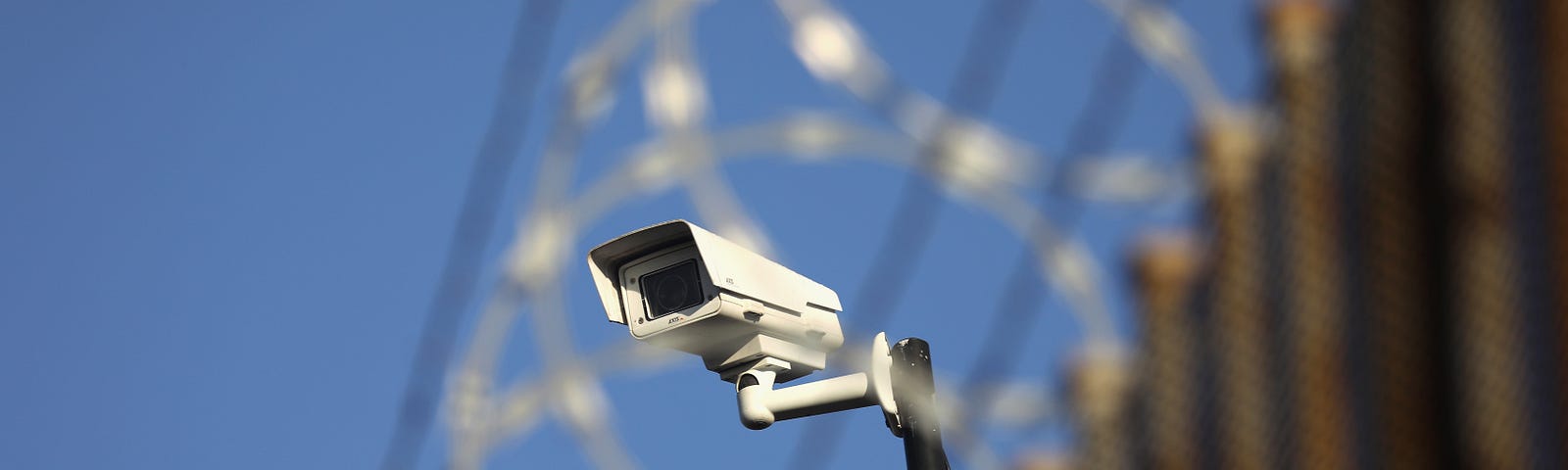 A U.S. surveillance camera overlooks the international bridge between Mexico and the United States.