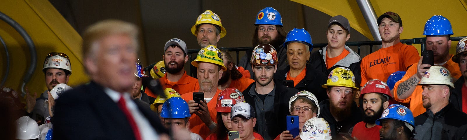 Donald Trump speaks to a crowd gathered at the Local 18 Richfield Facility of the Operating Engineers Apprentice and Training