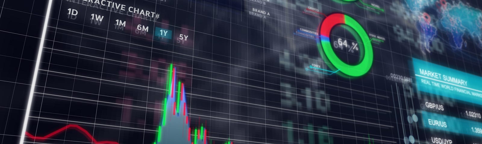 A generic illustration of stock market bar graphs and financial market data.