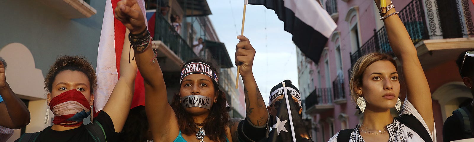 JULY 19, 2019: Protesters demonstrate against Ricardo Rossello, the Governor of Puerto Rico in San Juan.