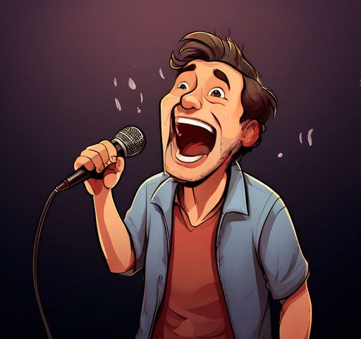 A man trying to sing