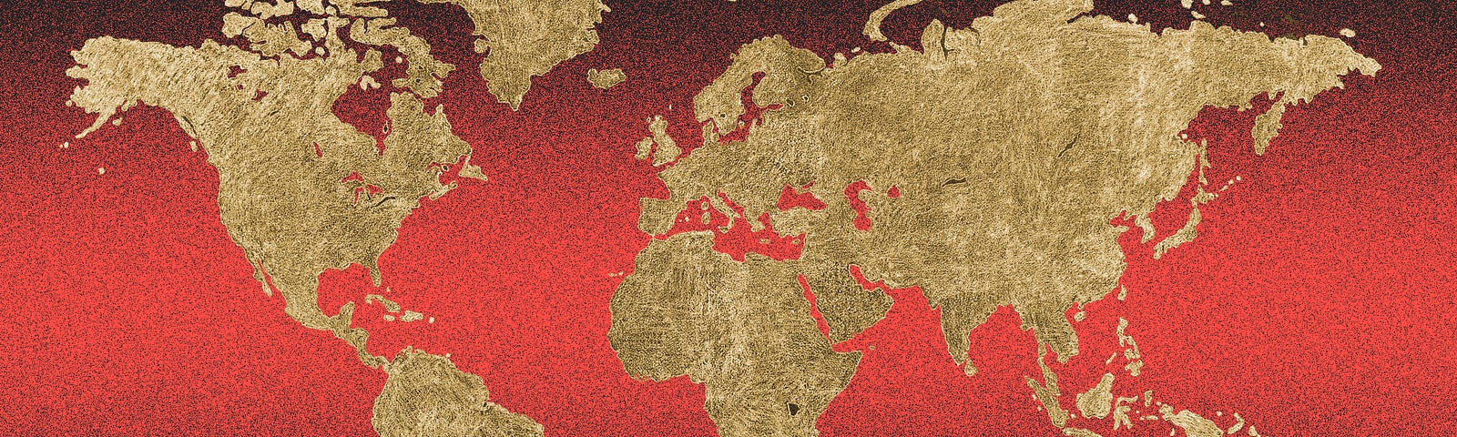 Photo treatment of a world map against a red and black background.