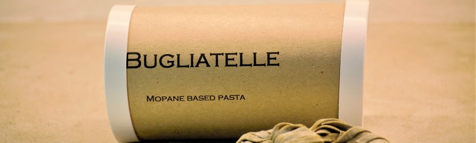 Container of bugliatelle, pasta made from insects