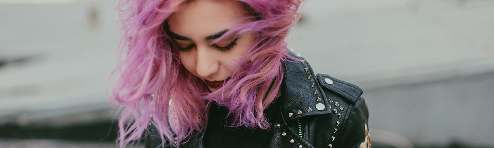 A girl with pink hair