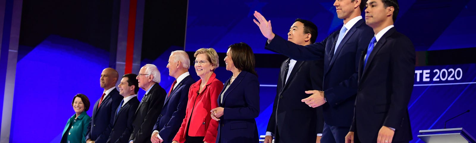 Democratic presidential hopefuls onstage ahead of the third Democratic primary debates for the 2020 presidential campaign.