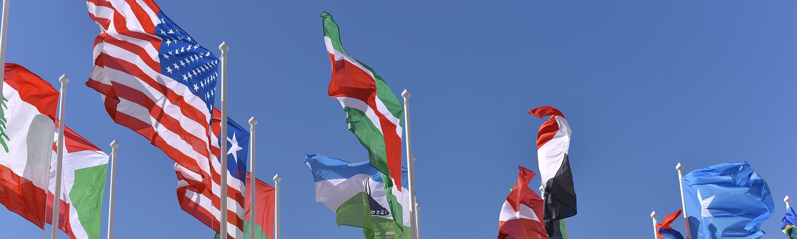 International flags waving in a breeze