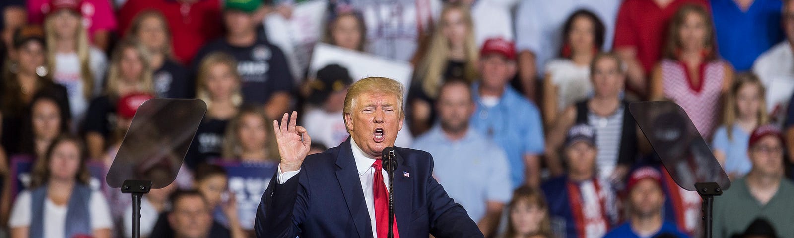 President Donald Trump speaks during a Keep America Great rally on July 17, 2019 in Greenville, North Carolina.