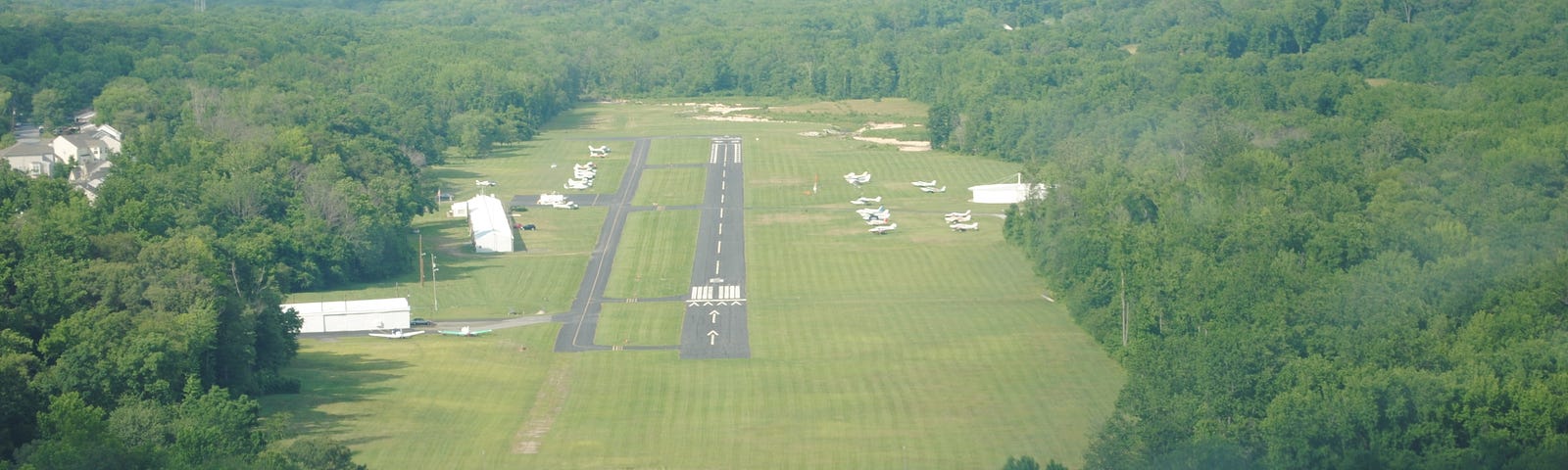 Photo of a small airport from the air.