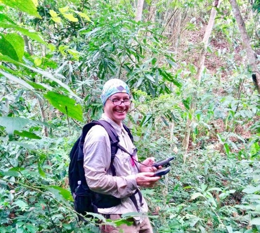 Dr. Frank Rivera-Milán conducting survey of Grenada Dove (Leptotila wellsi).