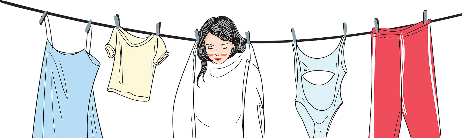 A woman hanging with her clothes on the clothesline