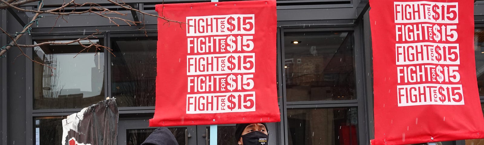 Demonstrators participate in a protest outside of McDonald’s corporate headquarters on January 15, 2021 in Chicago, Illinois.