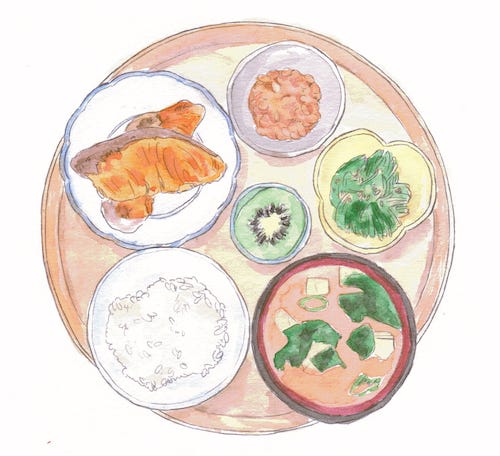 An illustration of a Japanese breakfast