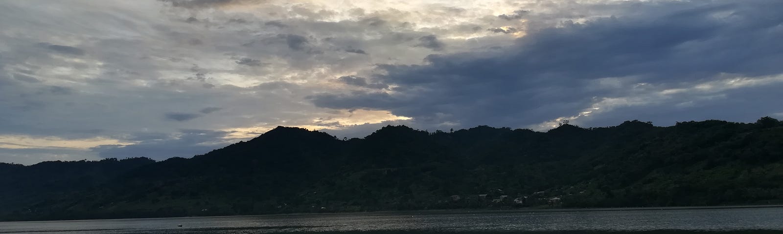 Cloudy sky view of a lake.