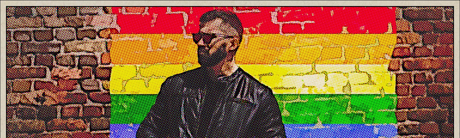 Biker in front of Pride flag