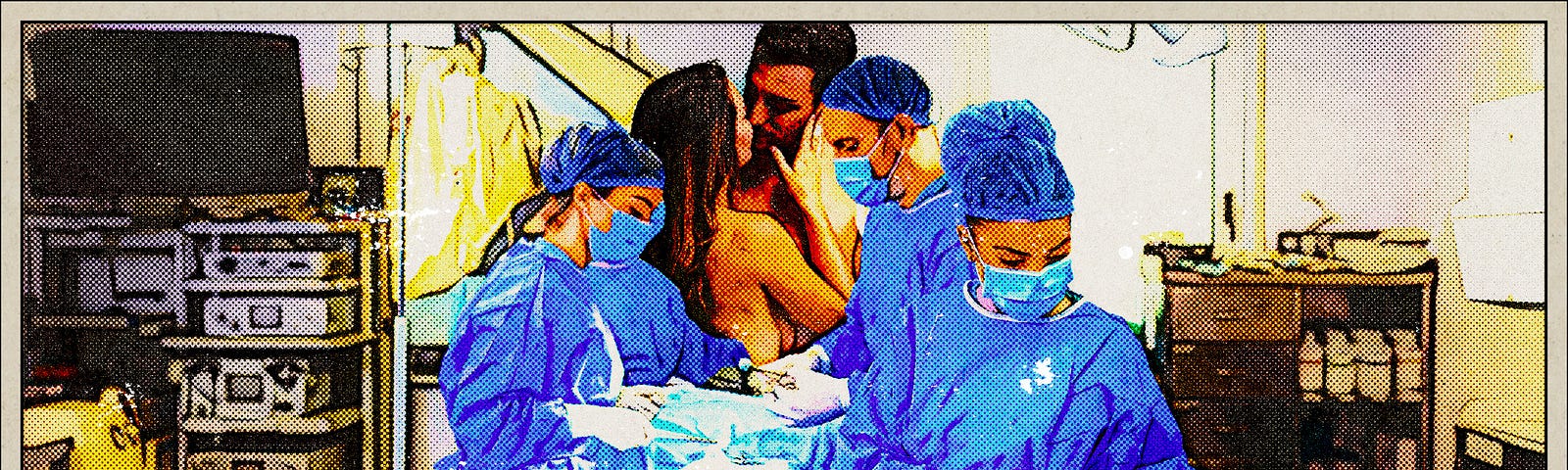 Doctor and nurse make out behind surgical team