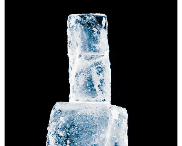 Vodka bottle encased in blocks of ice