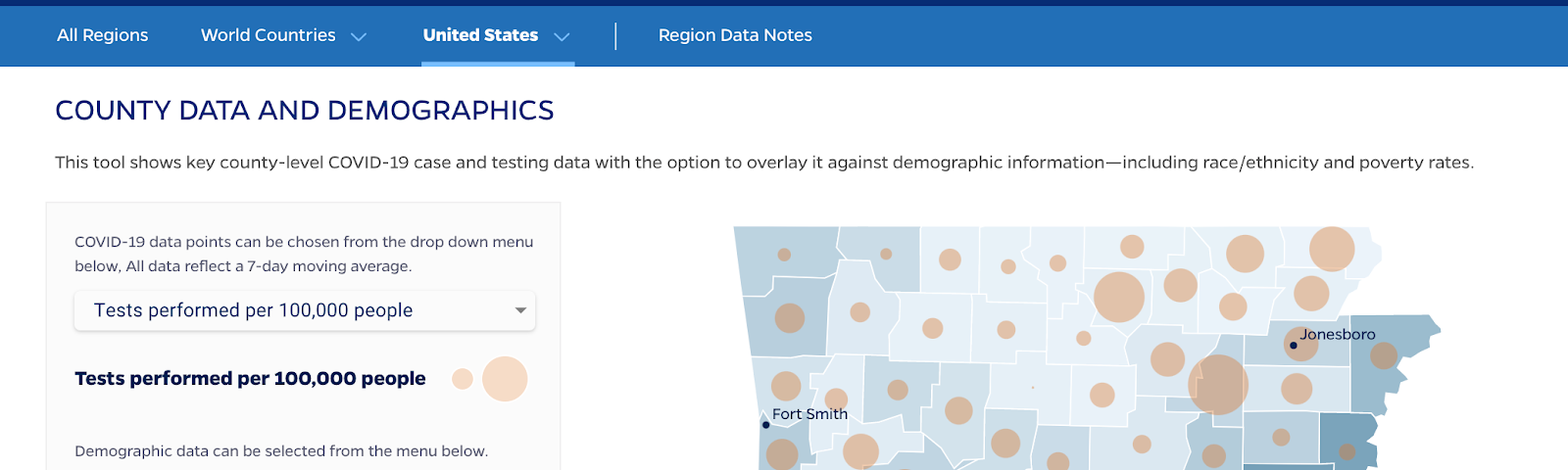 County level COVID 19 and demographic data for the state of Arkansas.