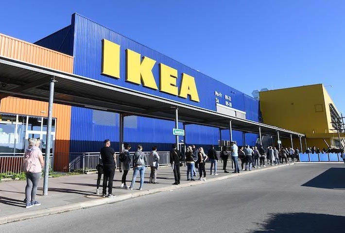 Customers wait to get inside Ikea.