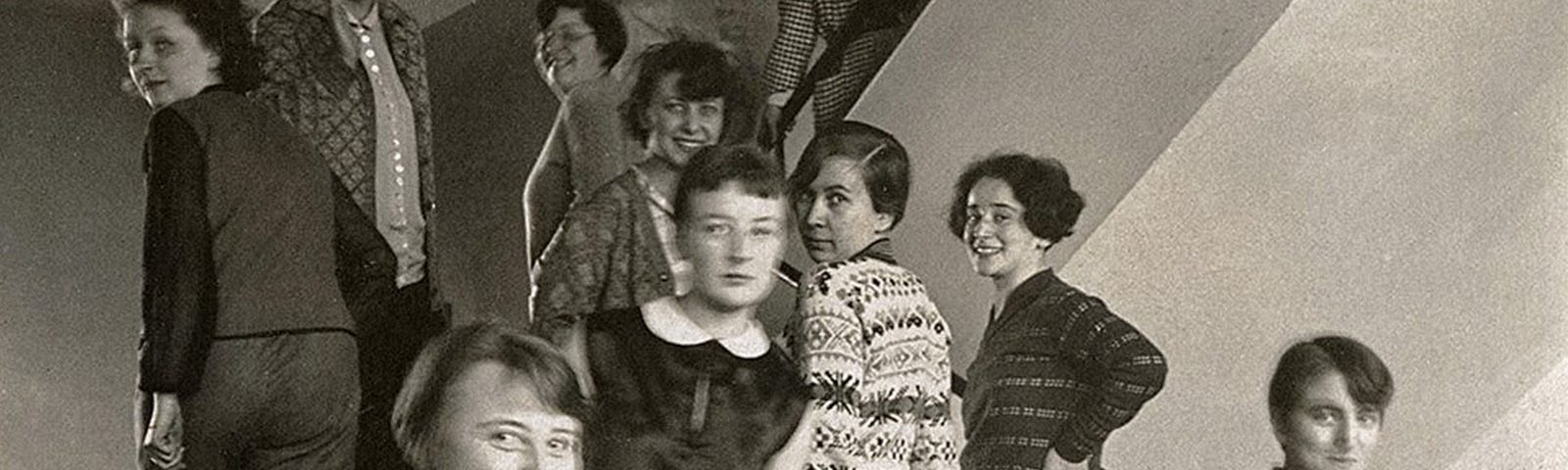 The women of the Bauhaus on the stairs in Dessau.
