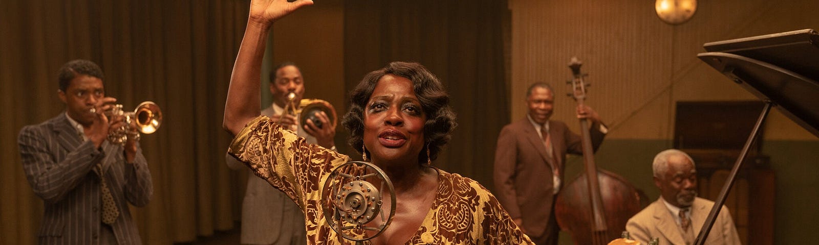 Viola Davis portraying Ma Rainey on set.