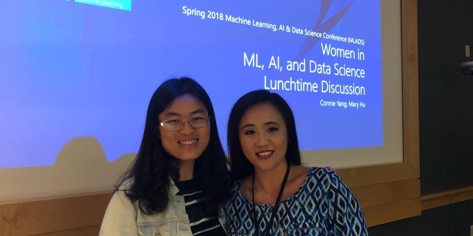 Mary Hu and Connie Yang at first WiDS Workshop for MLADS 2018 Conference.