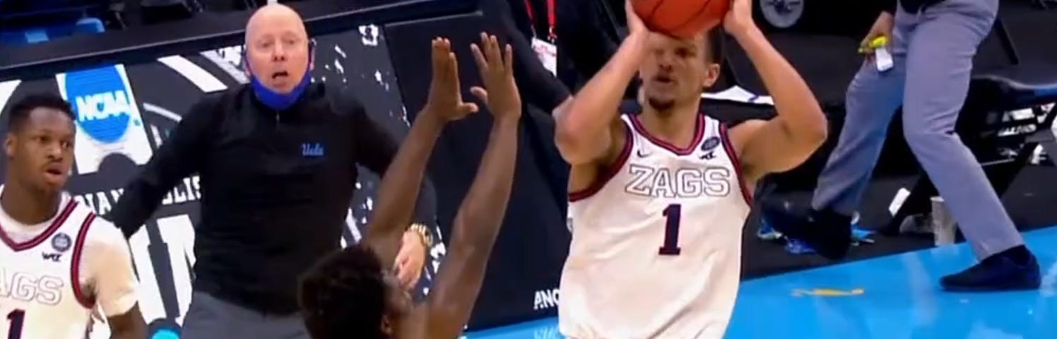 Jalen Suggs hit this miracle shot against Cinderella UCLA to send Gonzaga to the national championship game last March Madness.
