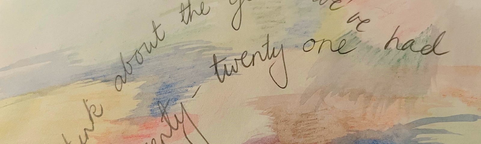 The words, ‘I think about the year we’ve had twenty-twenty one’, written in cursive script on a multicolored background.