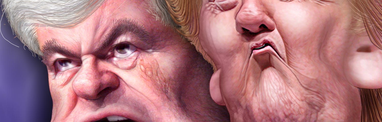 A caraciture of Newt Gingrich and Donald Trump.