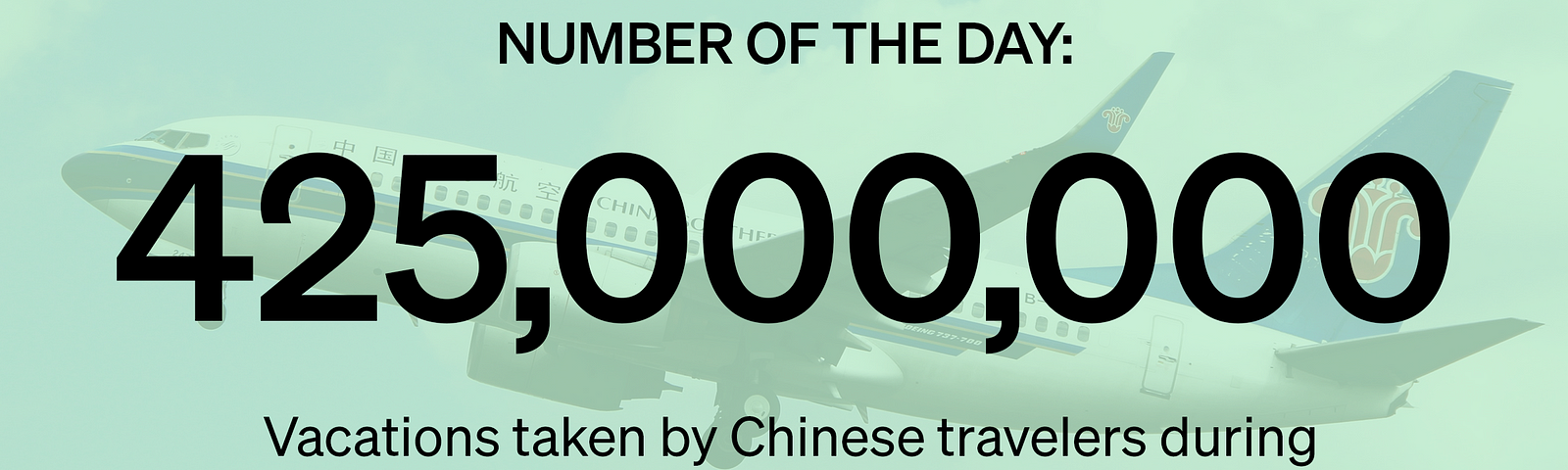 Marker Number of the Day: 425 million vacations taken by Chinese travelers during the recent Golden Week holiday period.