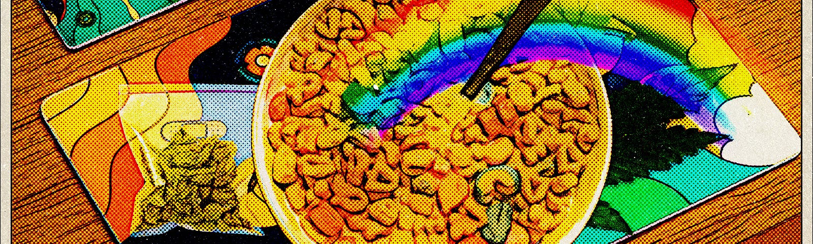 Bowl of Lucky Charms with Rainbow emerging