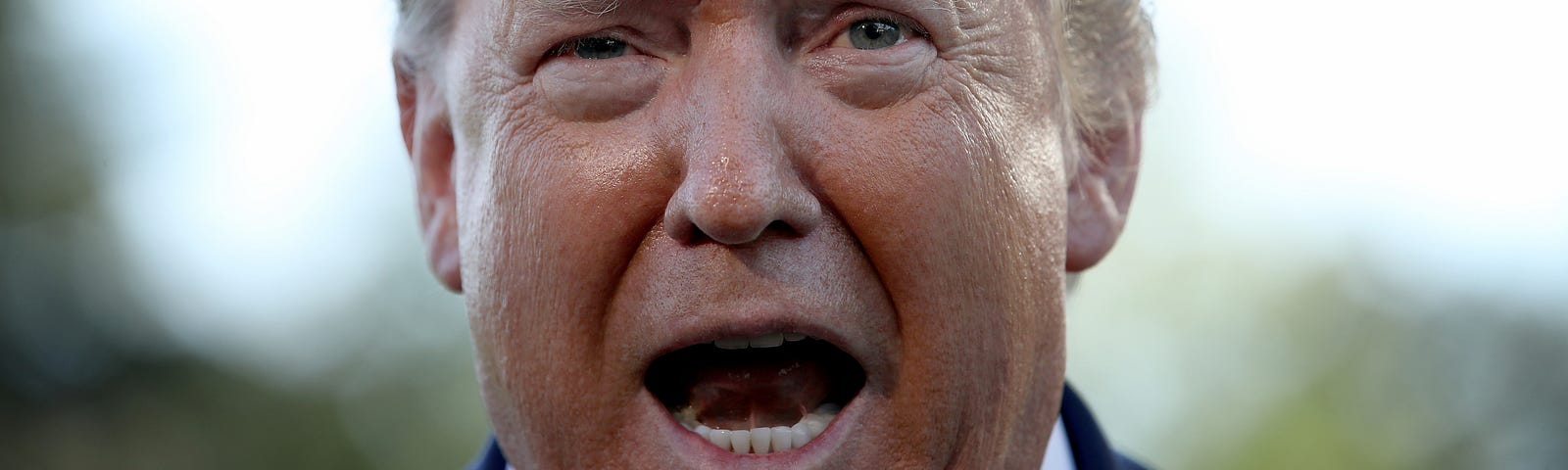 A close-up of President Donald Trump’s face.