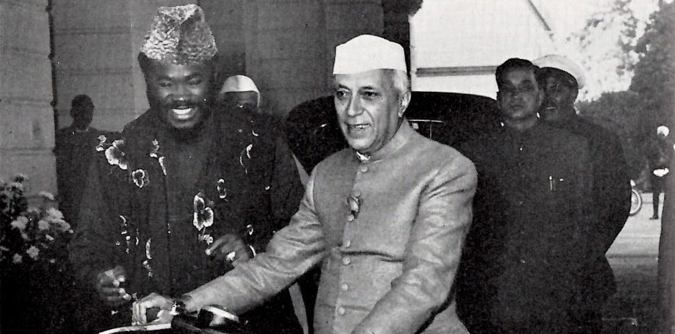 Ajala poses with Jawaharlal Nehru in Delhi
