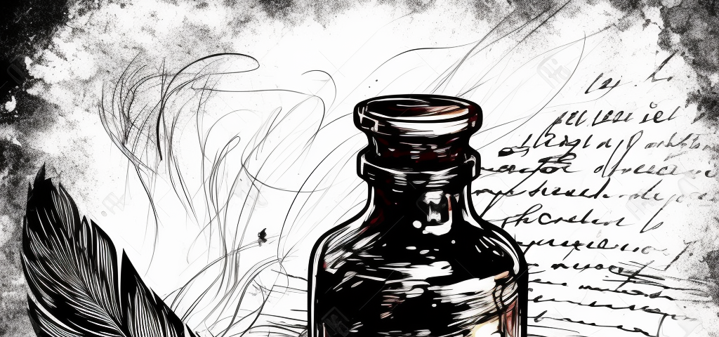 A quill and ink bottle, sketch art