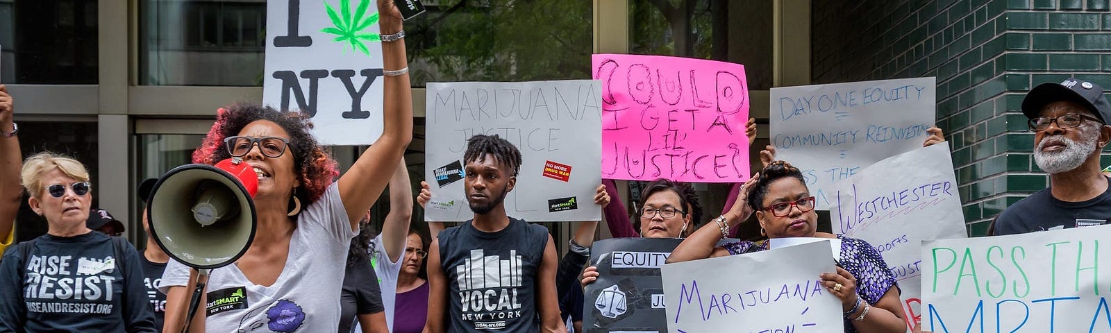 New York City residents at a protest for marijuana legalization in 2019.