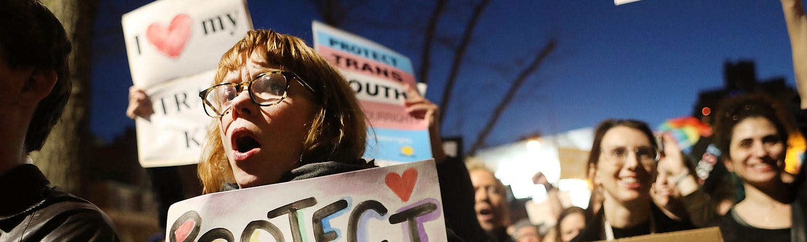 A protest to support trans people in 2017 in New York City.