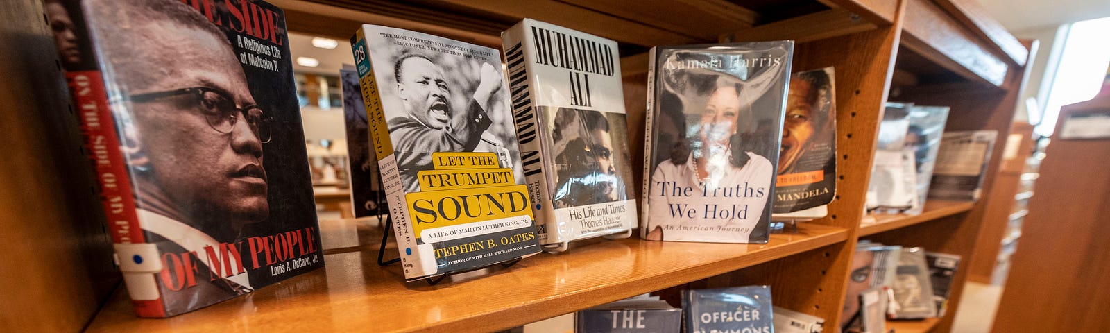 A black history book display at a library.