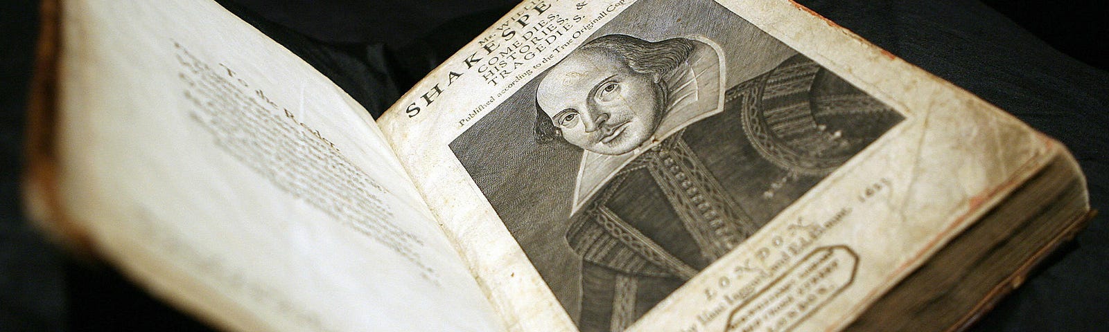 A first-edition folio of William Shakespeare’s plays, shown in shallow depth of focus.