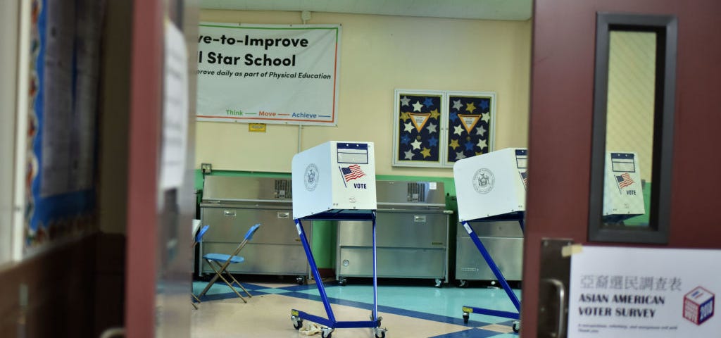 A photo of an empty polling booth in Queens, NYC.